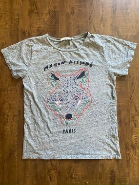 MAISON KITSUNE Gray Fox Graphic Tee
